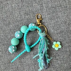 Turquoise Beaded Keychain with Flower Charm